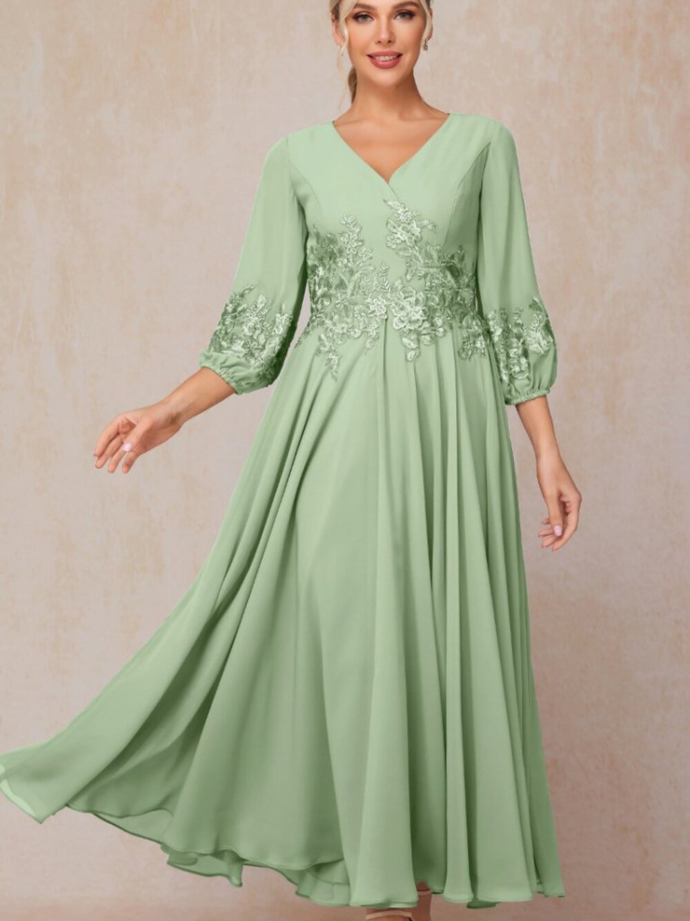 NWT Cicinia Long Sleeves Ankle Length Chiffon Mother Of The Bride Dusty Sage